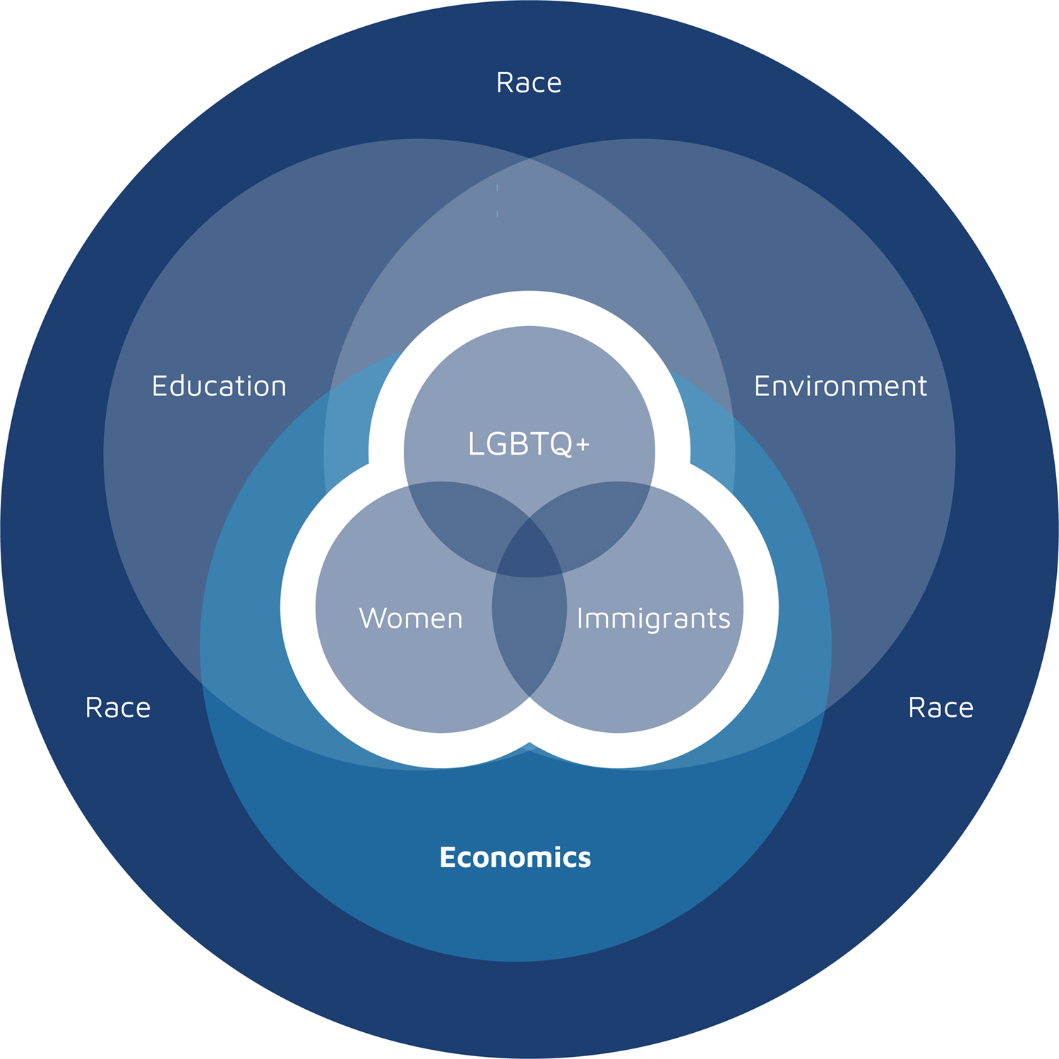 A chart of overlapping justice issues, focused on